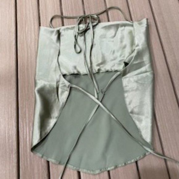 ASOS - Satin Scarf Double Tie Halter Top in Sage, Size 12 - Picture 6 of 7